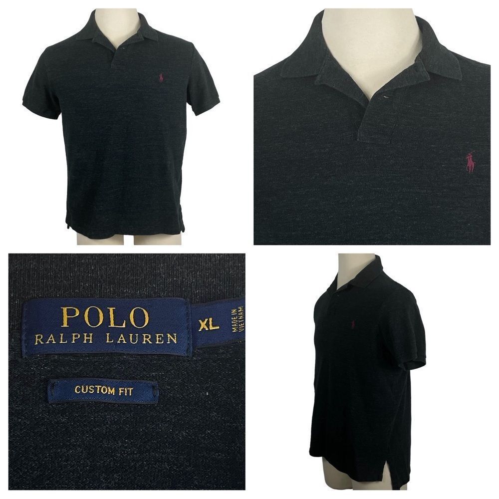 Men's Polo Ralph Lauren Black Heather Custom-Slim Fit 100% Cotton Polo XL